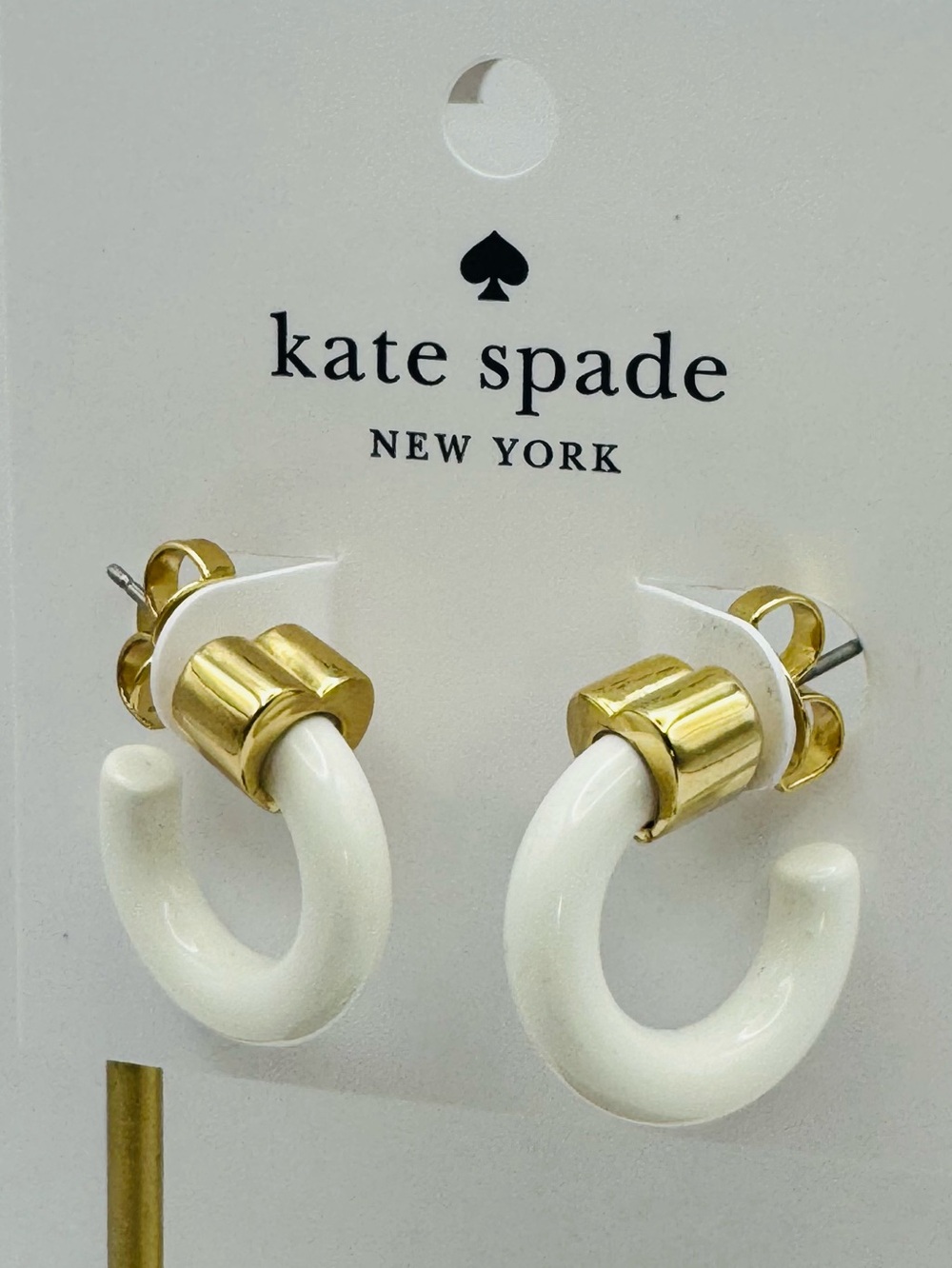Kate Spade Geo Pop Huggie Hoop Earrings White and Gold Tone